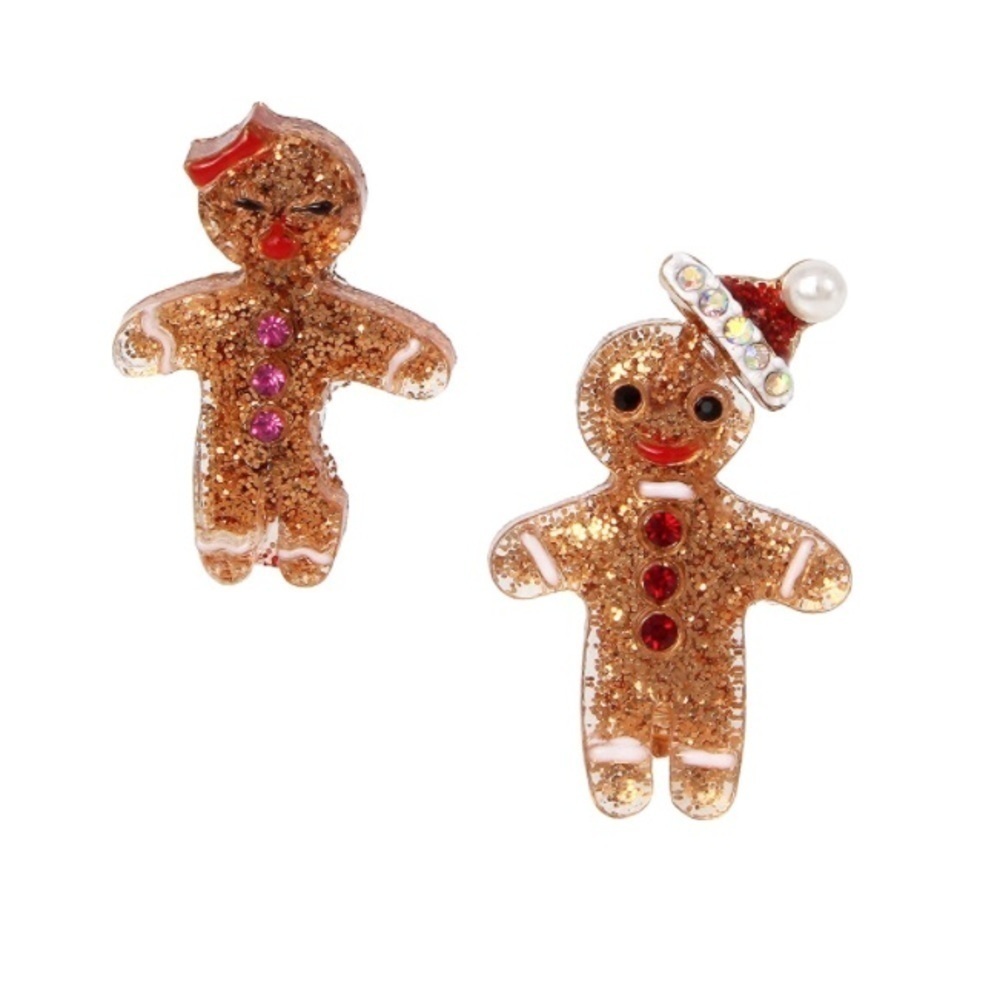 𝅺Betsey Johnson Holiday Mismatched Gingerbread Boy Girl Earrings New